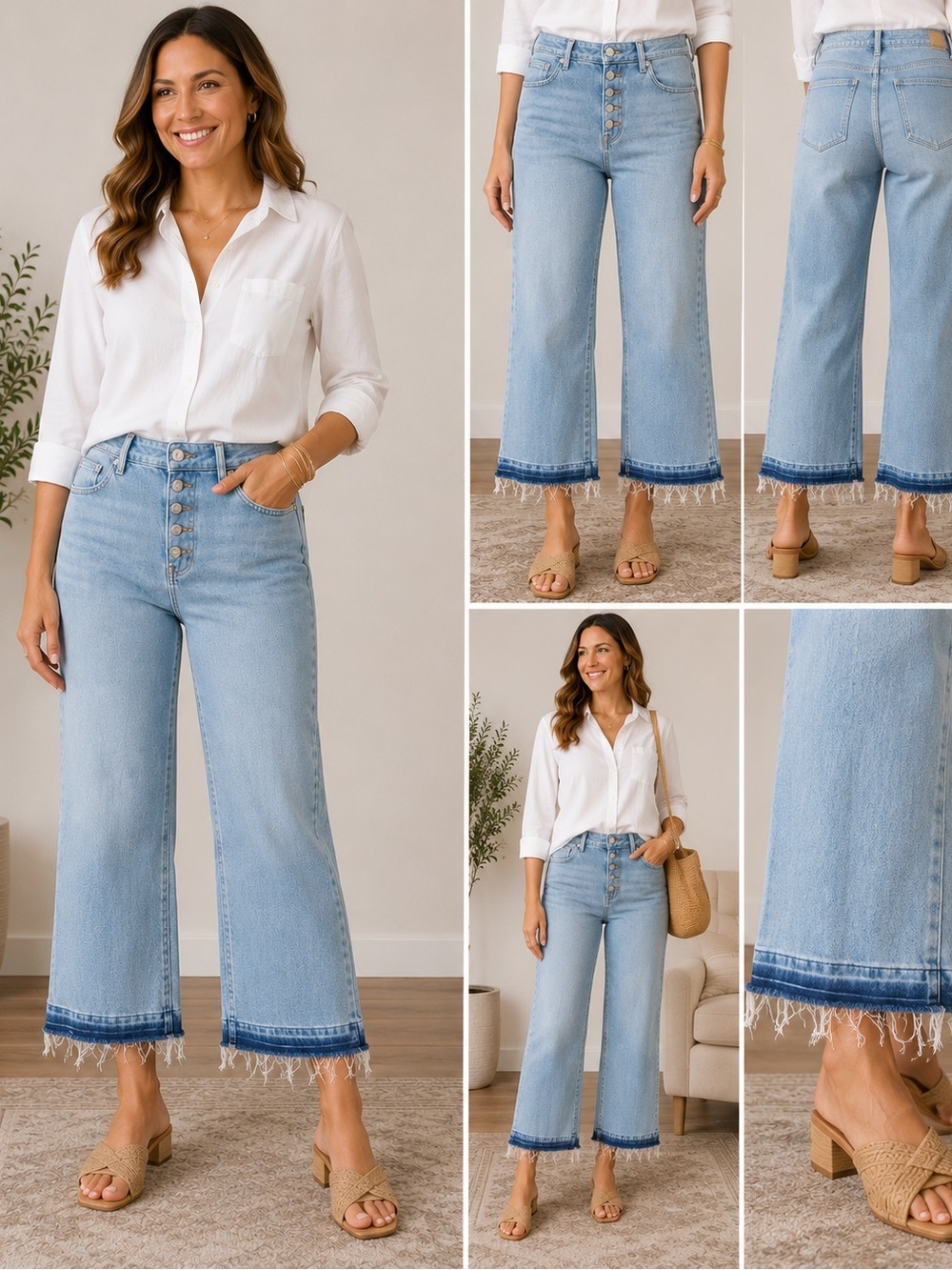 LOFT The High Rise Crop Jeans Women’s Size 10/30 Button Fly Raw Hem Wide